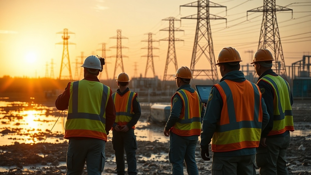 FAQ hero: field-ops scene with skyline over an infrastructure site — a general-purpose backdrop for buyer-question answers.